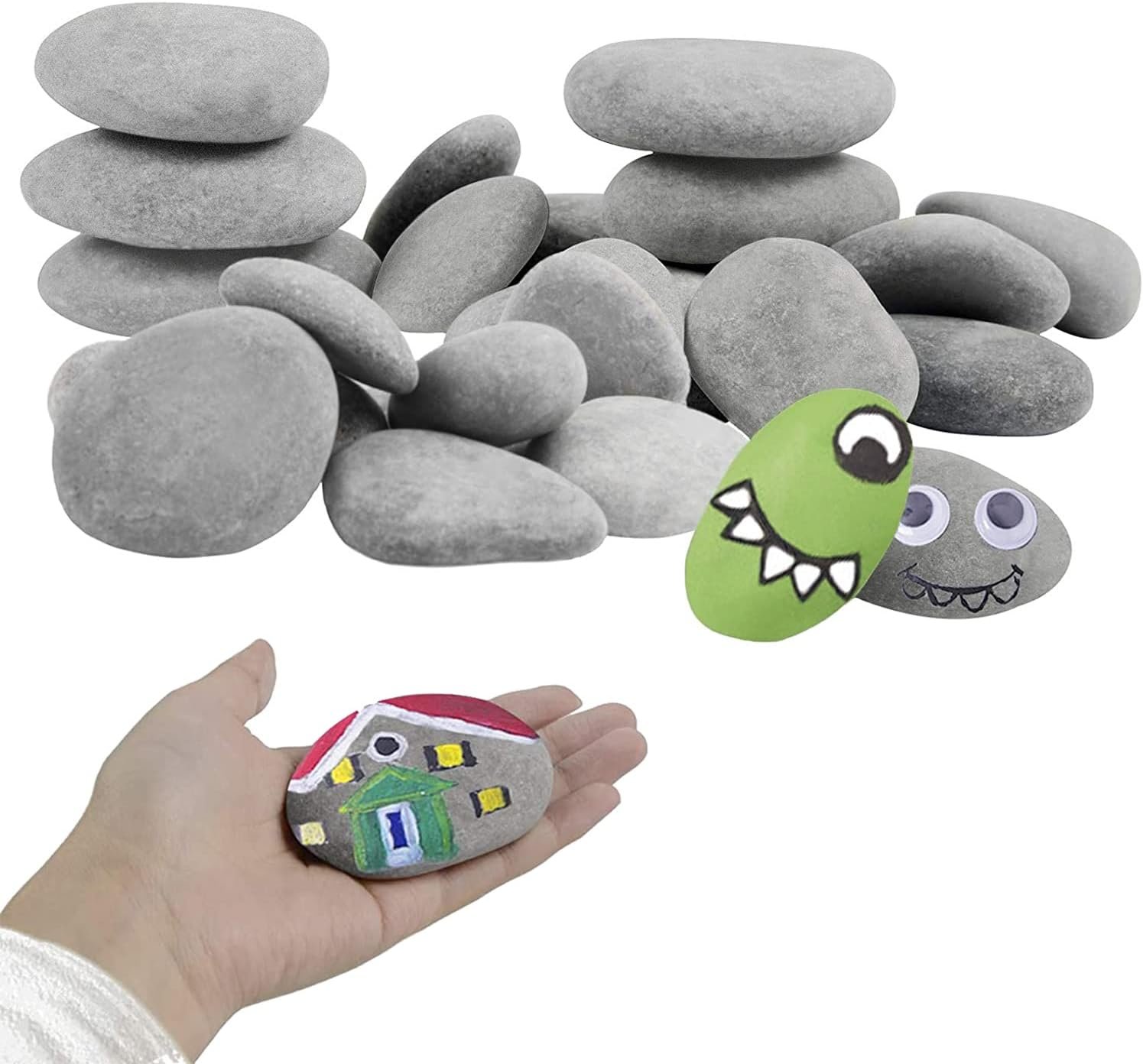 Simetufy 60pcs River Rocks for Painting Flat Smooth Stones for Arts DIY