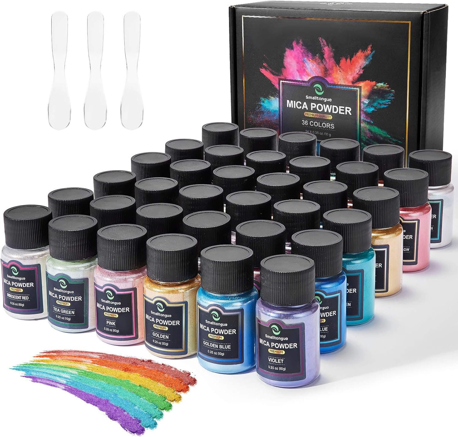 Mica Powder, 36 Colors (10g), Pigment for Epoxy Resin, Soap, Bath Bomb