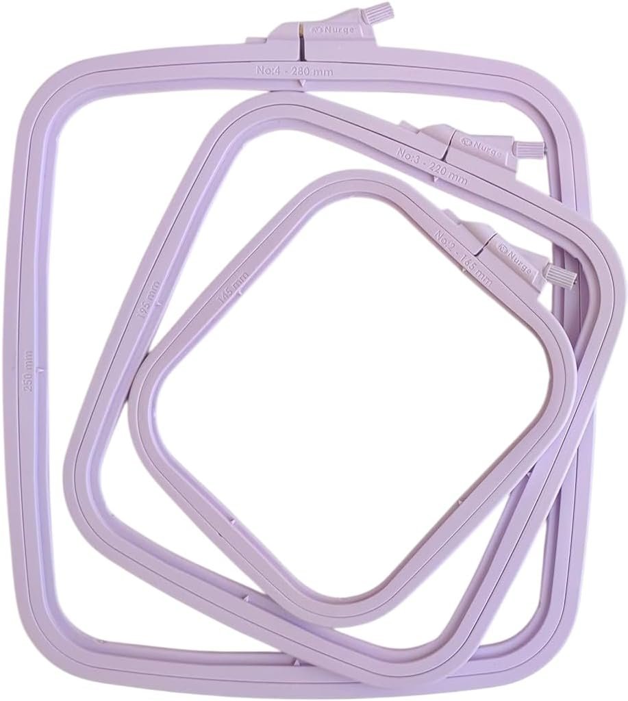 Nurge Square Embroidery Hoop – Plastic Cross Stitch Frame for Needlepoint & Embroidery – Adjustable Craft Hoop – Lilac – Set of 3