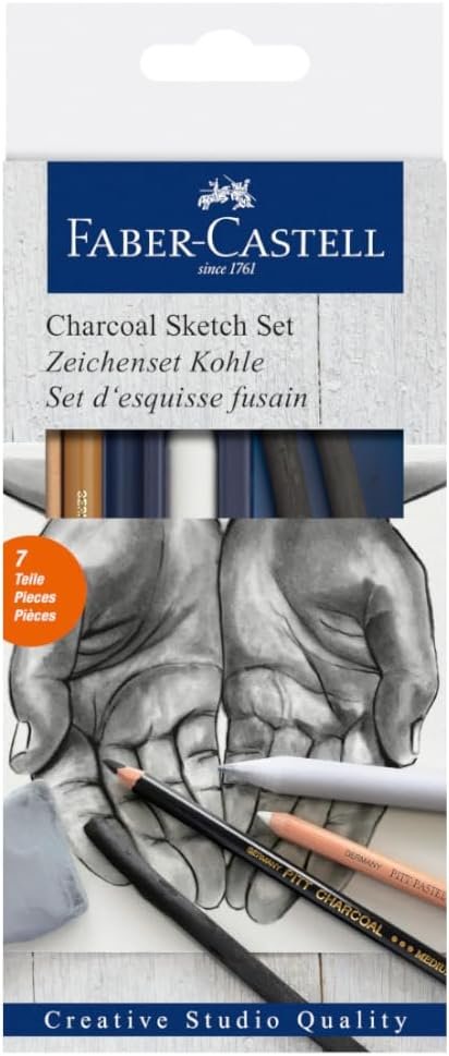 Faber-Castell Charcoal Sketch Set – 7 Piece Charcoal and Pastel Art Supplies Set