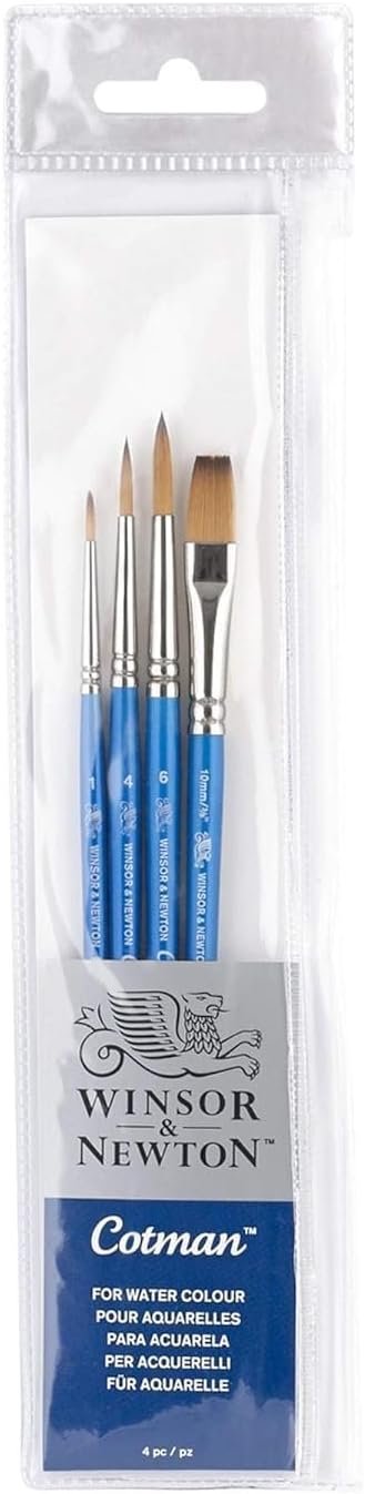 Winsor & Newton Cotman Short Handle Brushes, Set of 4, (Round 1, 4, & 6, One Stroke 3/8″)