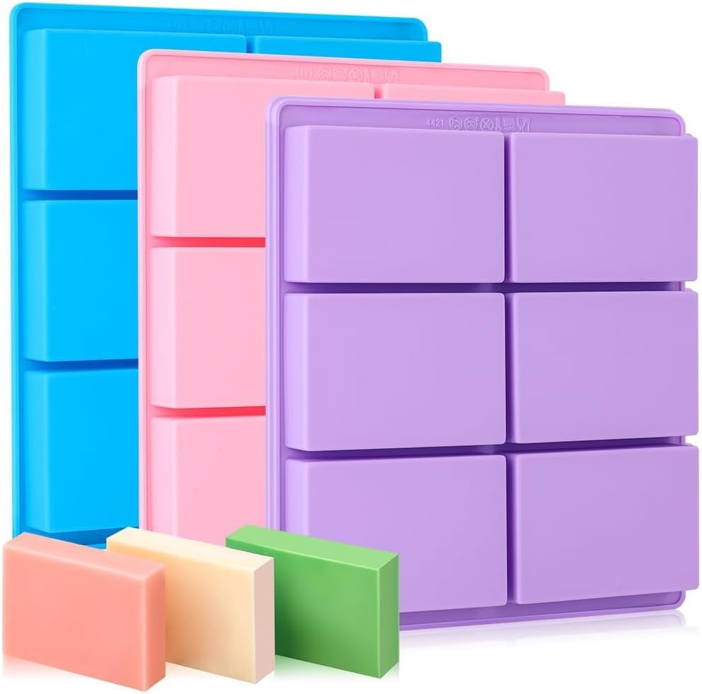 SJ Rectangle Soap Mold Set, 3-Pack 6-Cavity Silicone Soap Molds