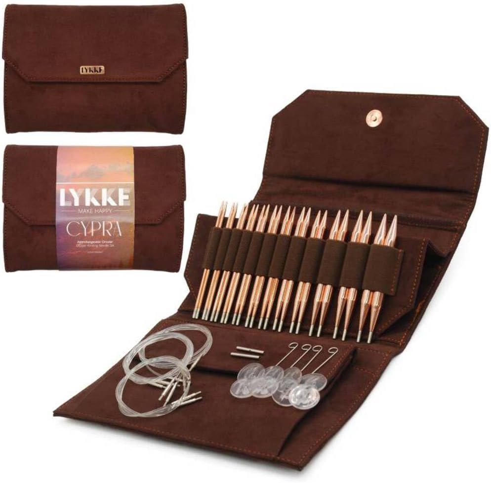 Lykke 5″ Cypra Interchangeable Needle Set, Brown Vegan Suede Case