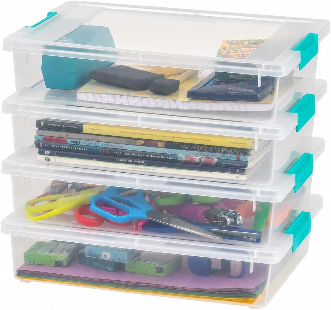 IRIS USA Storage Bins with Lids |Made in USA| 6 Qt – (4-Pack) – Clear