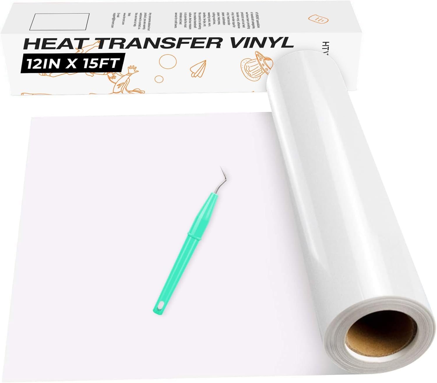 HTVRONT Heat Transfer Vinyl White HTV Roll- 12″ x 15ft HTV Vinyl for Shirts