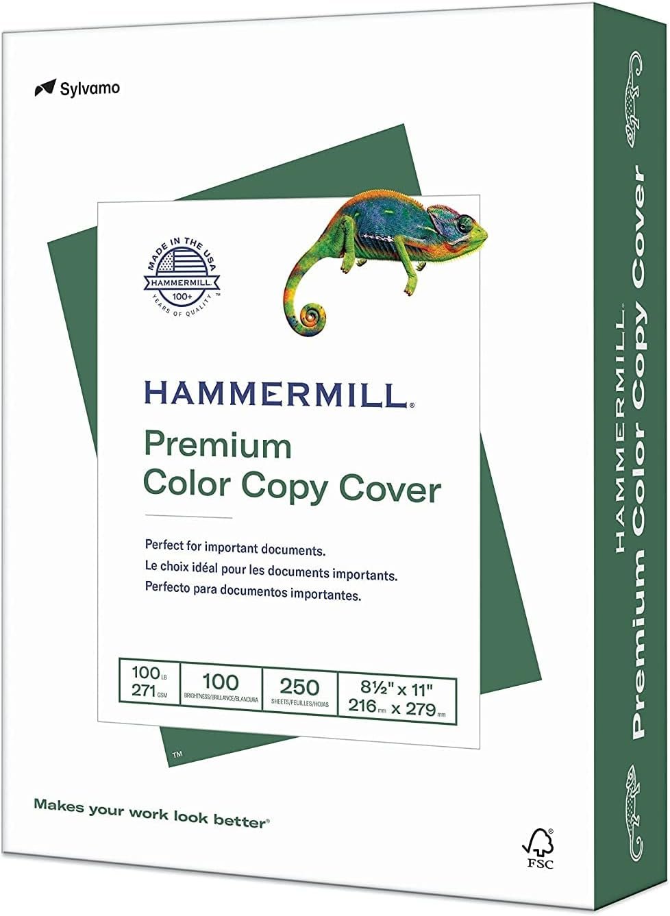 Hammermill Cardstock, Premium Color Copy, 100 lb, 8.5×11 – 1 Pack (250 Sheets) – 100 Bright, Made in the USA Card Stock, 120024R, White