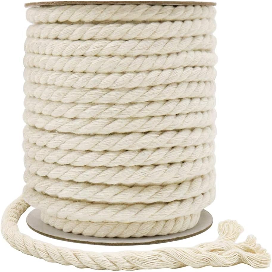 Tenn Well 8mm Macrame Cord, 59 Feet 3Ply Twisted Craft Cotton Rope Thick Nautical Rope for Crafts, Wall Hangings, Plant Hangers, Knotting, Rope Basket Making (Beige)