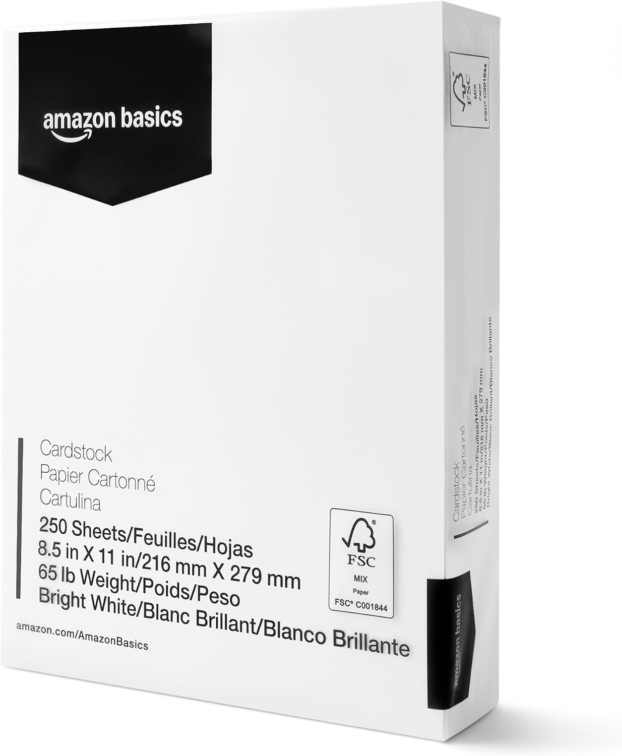 Amazon Basics Cardstock Paper, 8.5″ x 11″, 65 lb/176 gsm, 96 Bright White, 250 Sheets