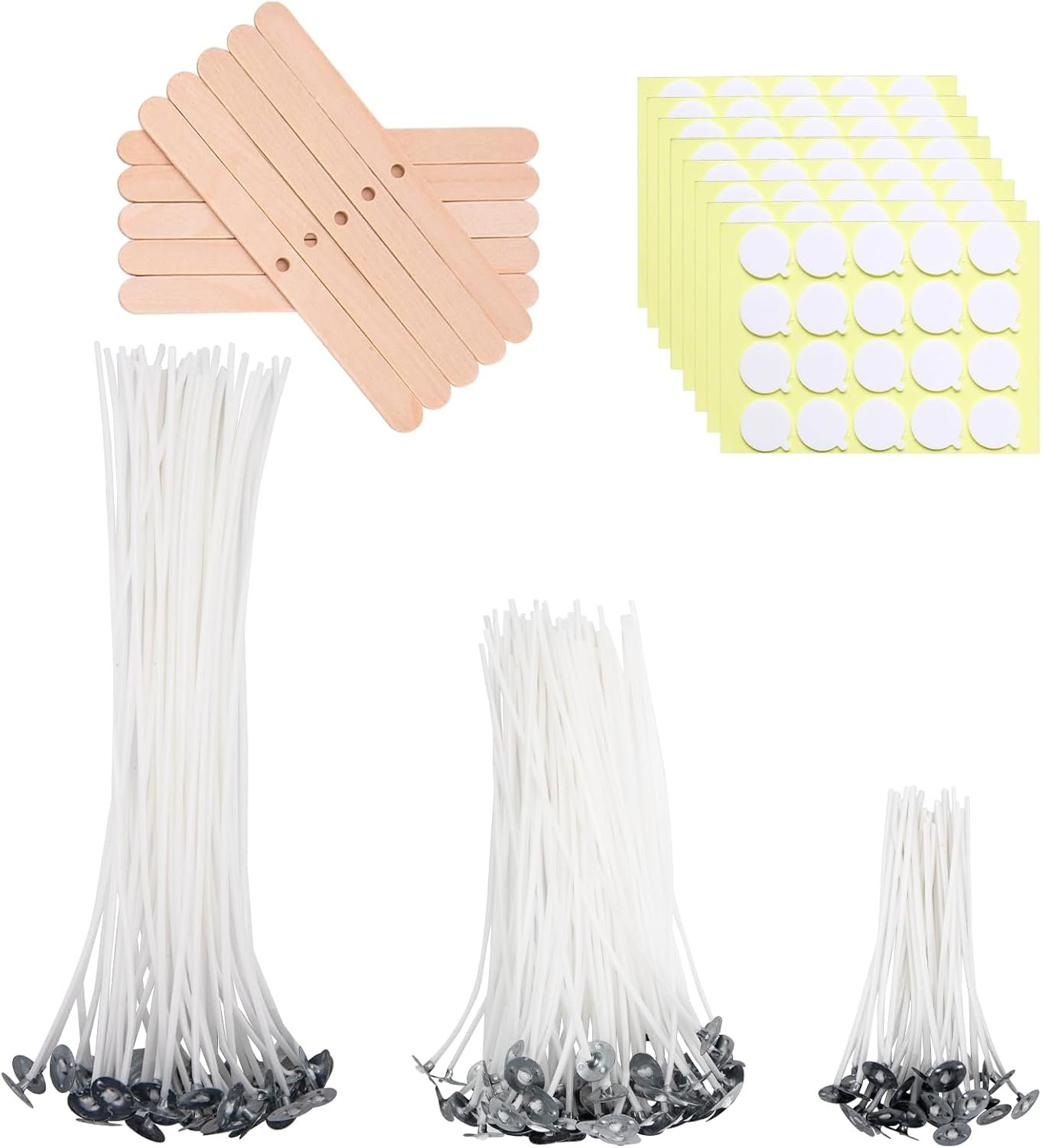 160Pcs 4/6/8in Pre Waxed Cotton Candle Wick, Wick Stickers