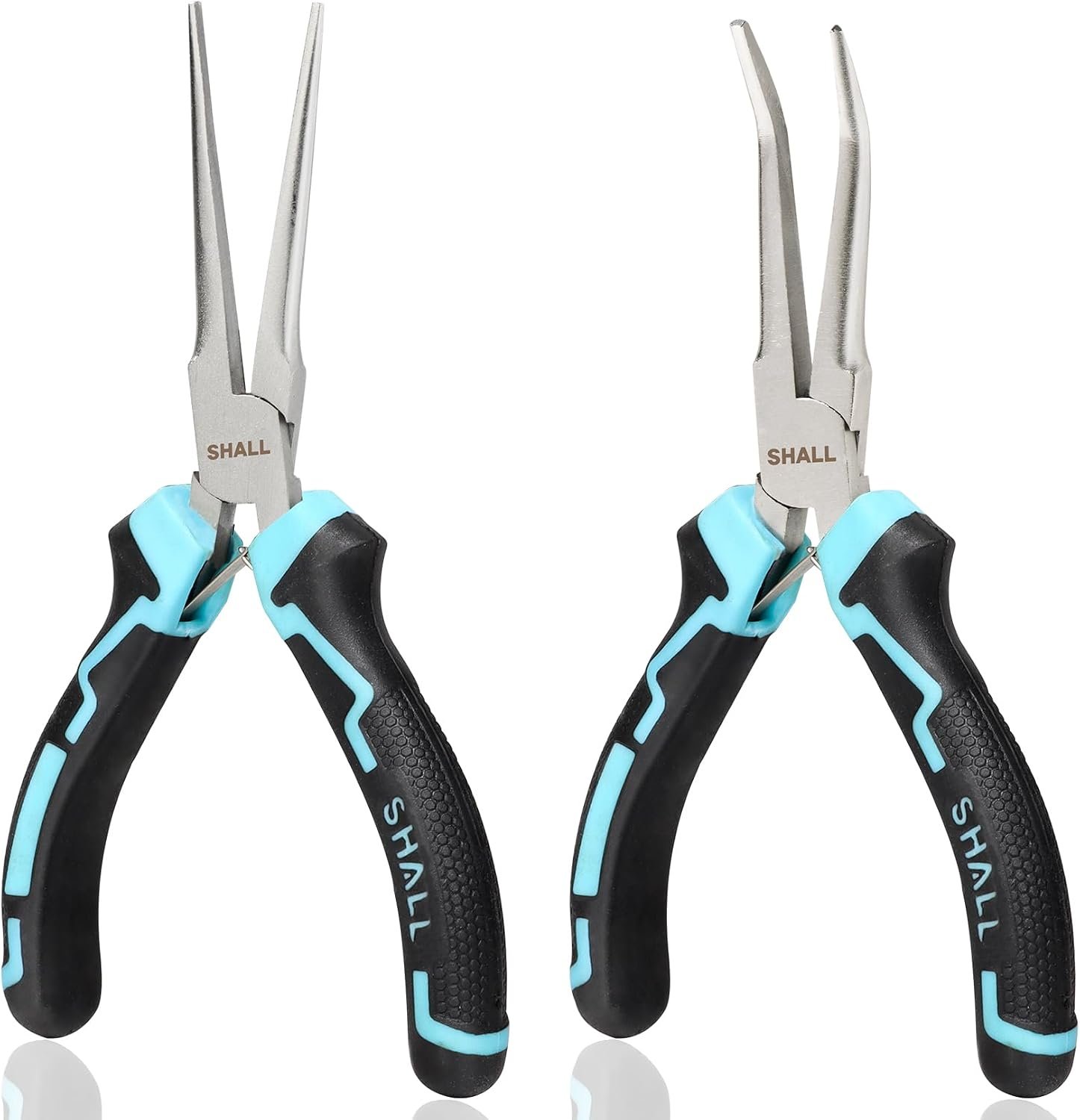 SHALL 6″ Mini Needle Nose Pliers Set, 2PCS Long Nose Pliers & Bent Nose Pliers with Comfort Grip Handles, Non-Serrated Small Needle Nose Pliers for Jewelry Making, Bending Wire, Crafts, Home Repair
