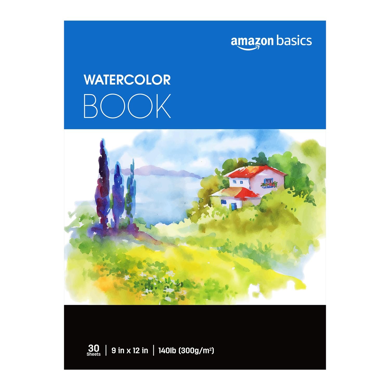 Amazon Basics Watercolor Pad for Beginners, Artists, Adults and Students, Cold Press Textured Surface, 9″x12″, 140 lb / 300 gsm, 30 Sheets, White