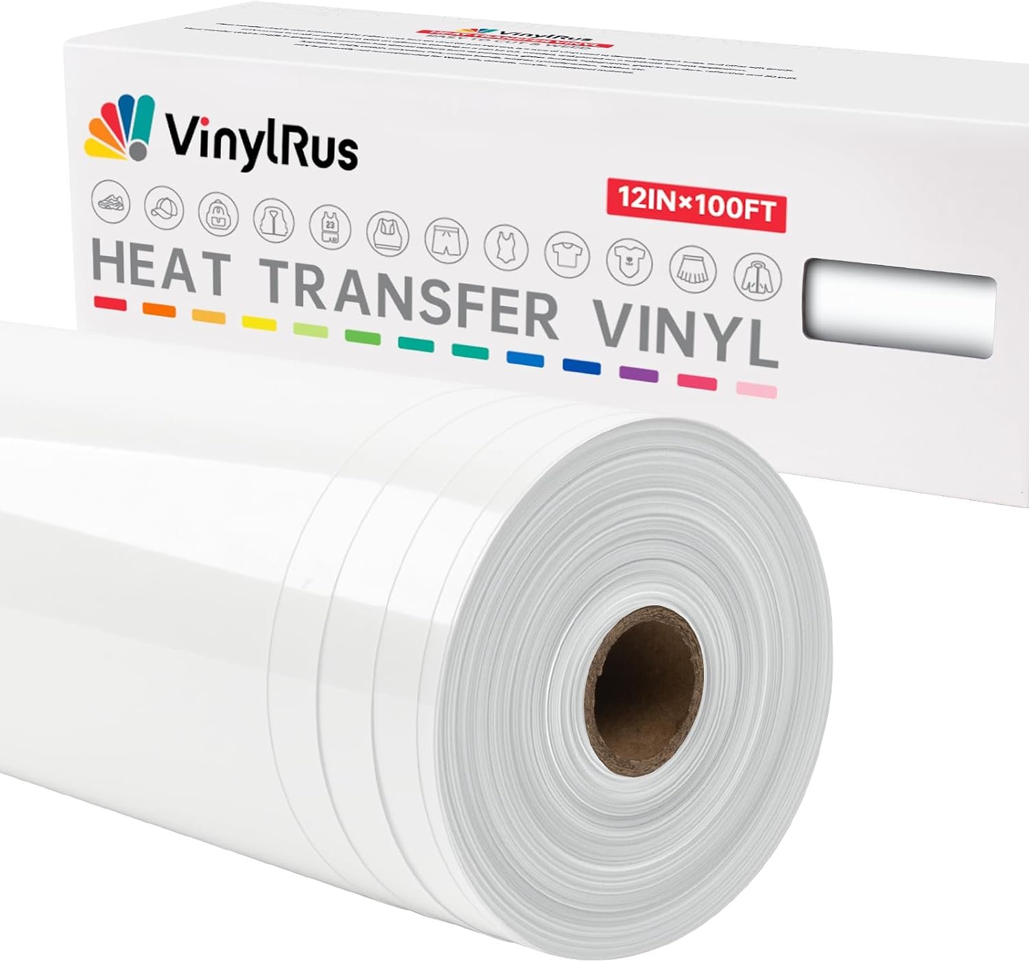 VinylRus Heat Transfer Vinyl,White Iron on Vinyl Rolls,12” x 100ft