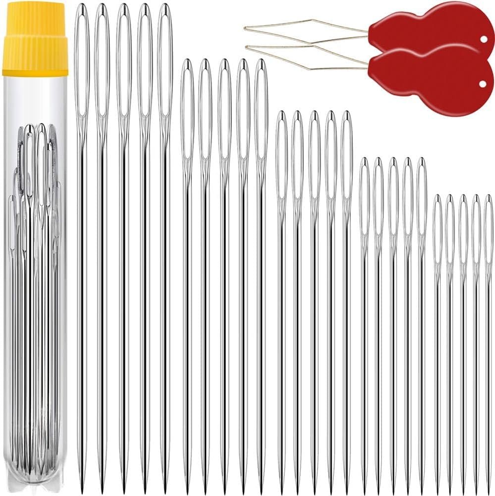 Premium Large Eye, Large Gauge Needles for Hand Sewing – Assorted Sizes, Including Embroidery – 35 PCS with 2 Threaders