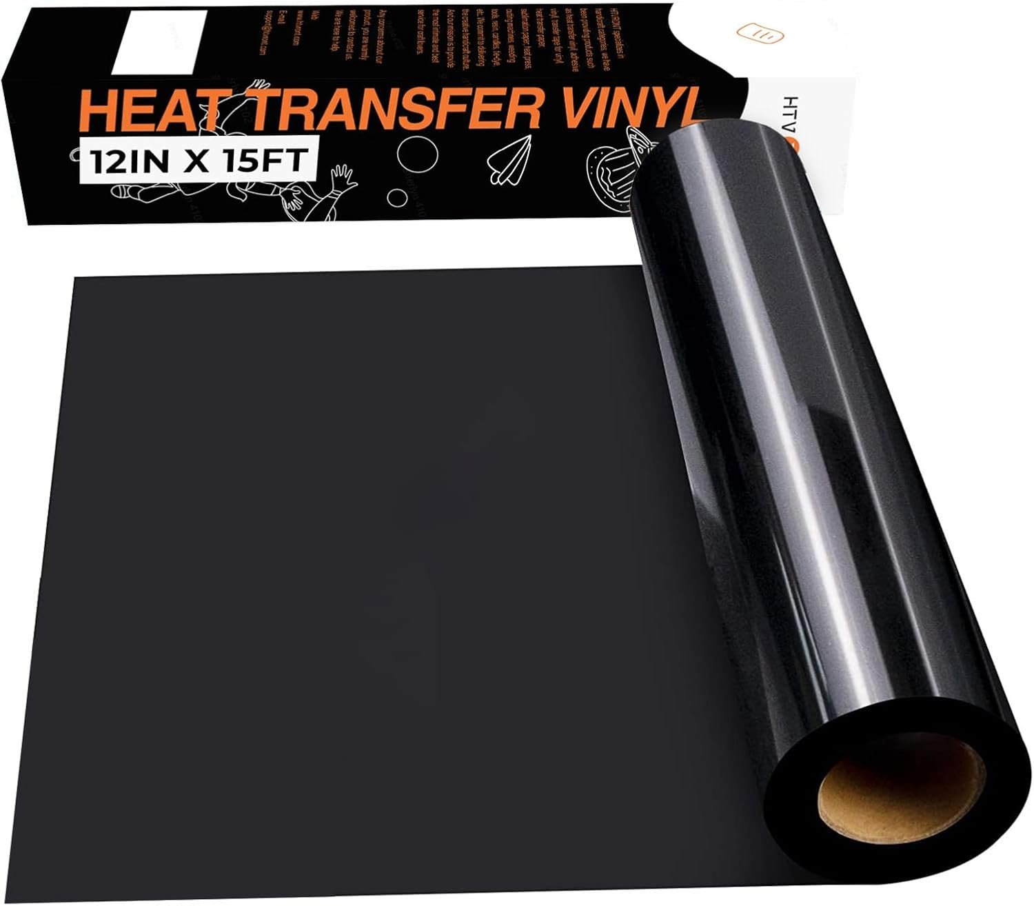 HTVRONT HTV Black Heat Transfer Vinyl Roll- 12″ x 15ft HTV Vinyl for Shirts
