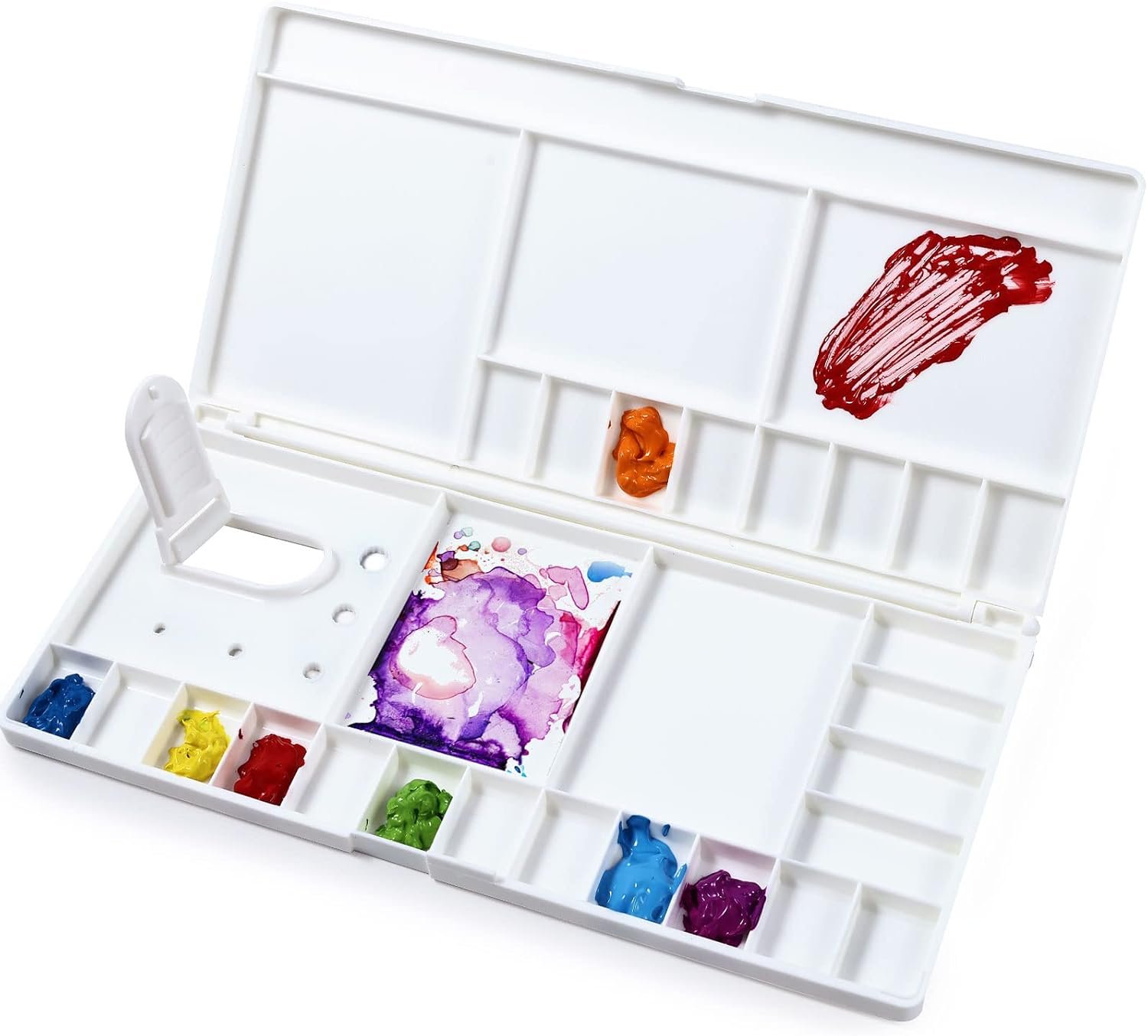 Junreox Large Watercolor Paint Palette with Lid, 24 Wells, Thumbhole