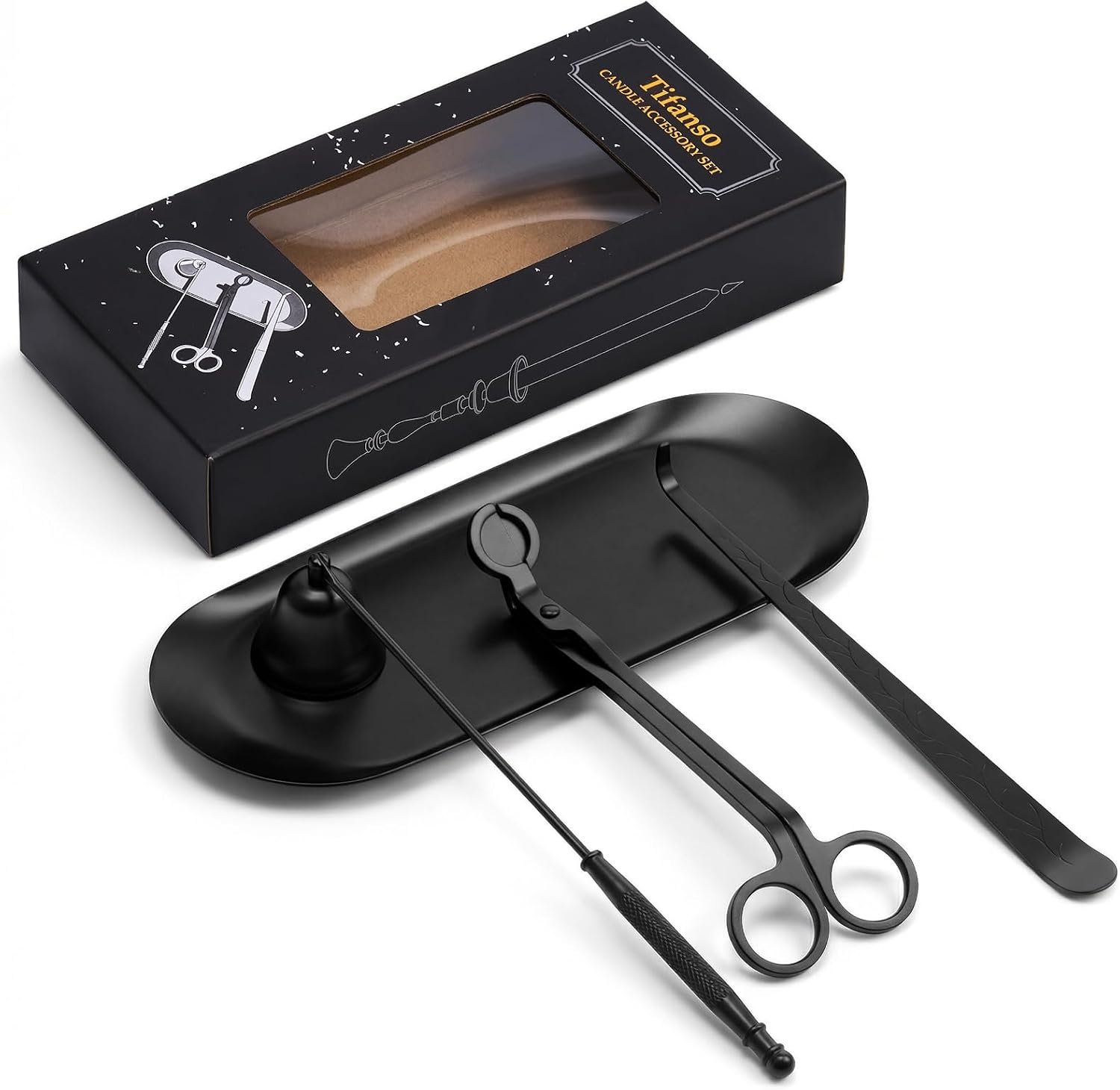 tifanso 4-in-1 Stainless Steel Candle Care Kit for Candle Lovers, Black