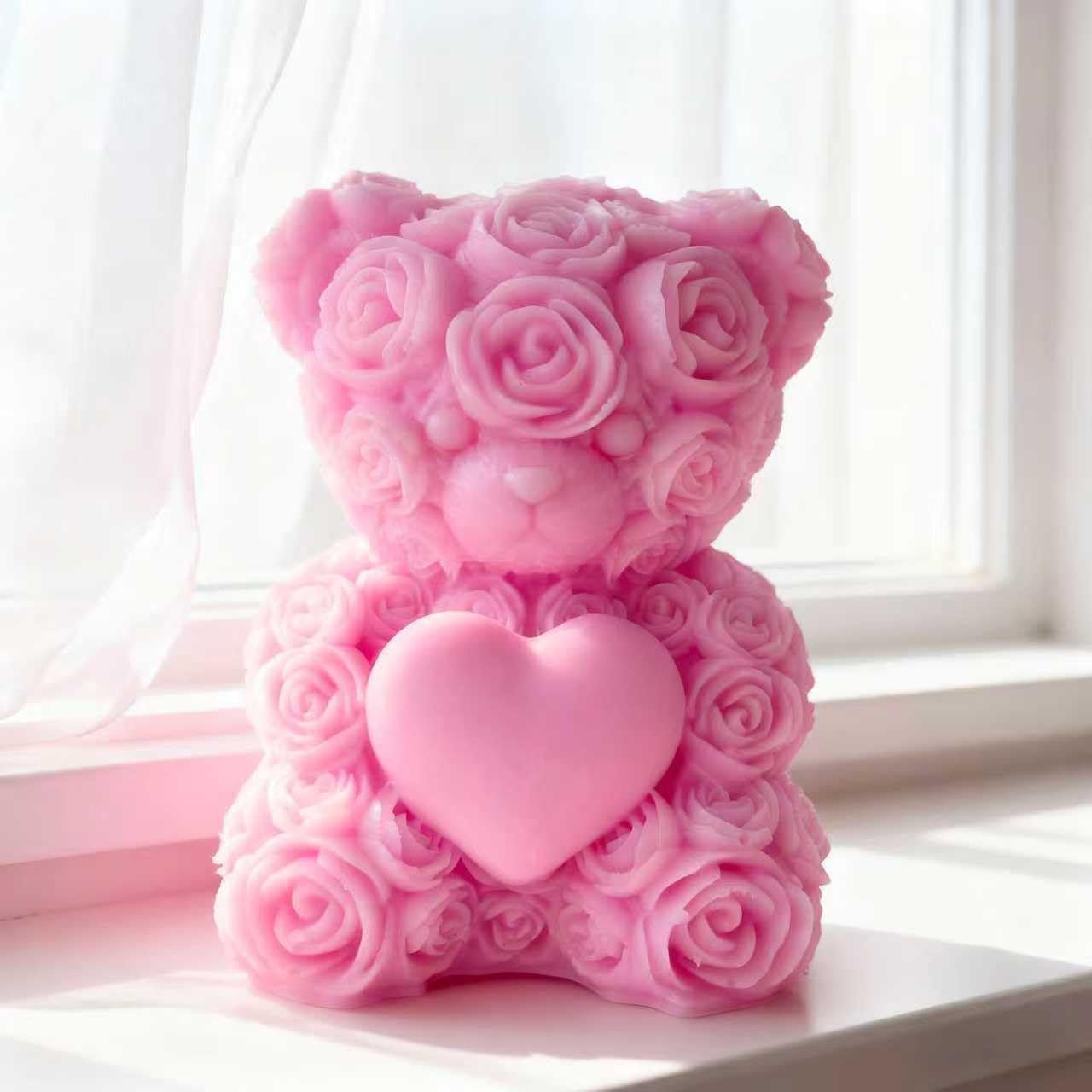 Rose Bear Heart Cylinder Candle & Resin Mold – Resin Casting Silicone Molds for Home Decor & Candle Making Wave Spiral Mold