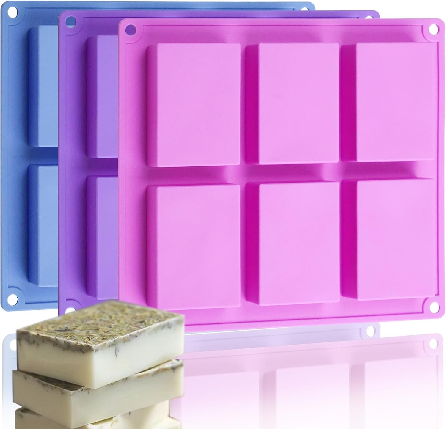 HKNMTT 3Pcs Rectangle Soap Molds 6-Cavity Silicone Mold for Handmade Craft