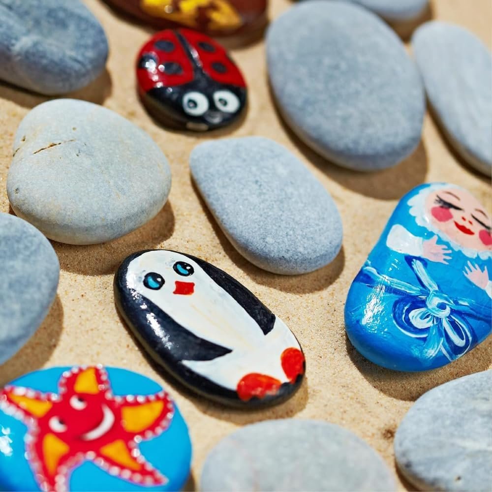PGN 40 River Rocks for Painting – Smooth Flat Stones, 2-4 Inches