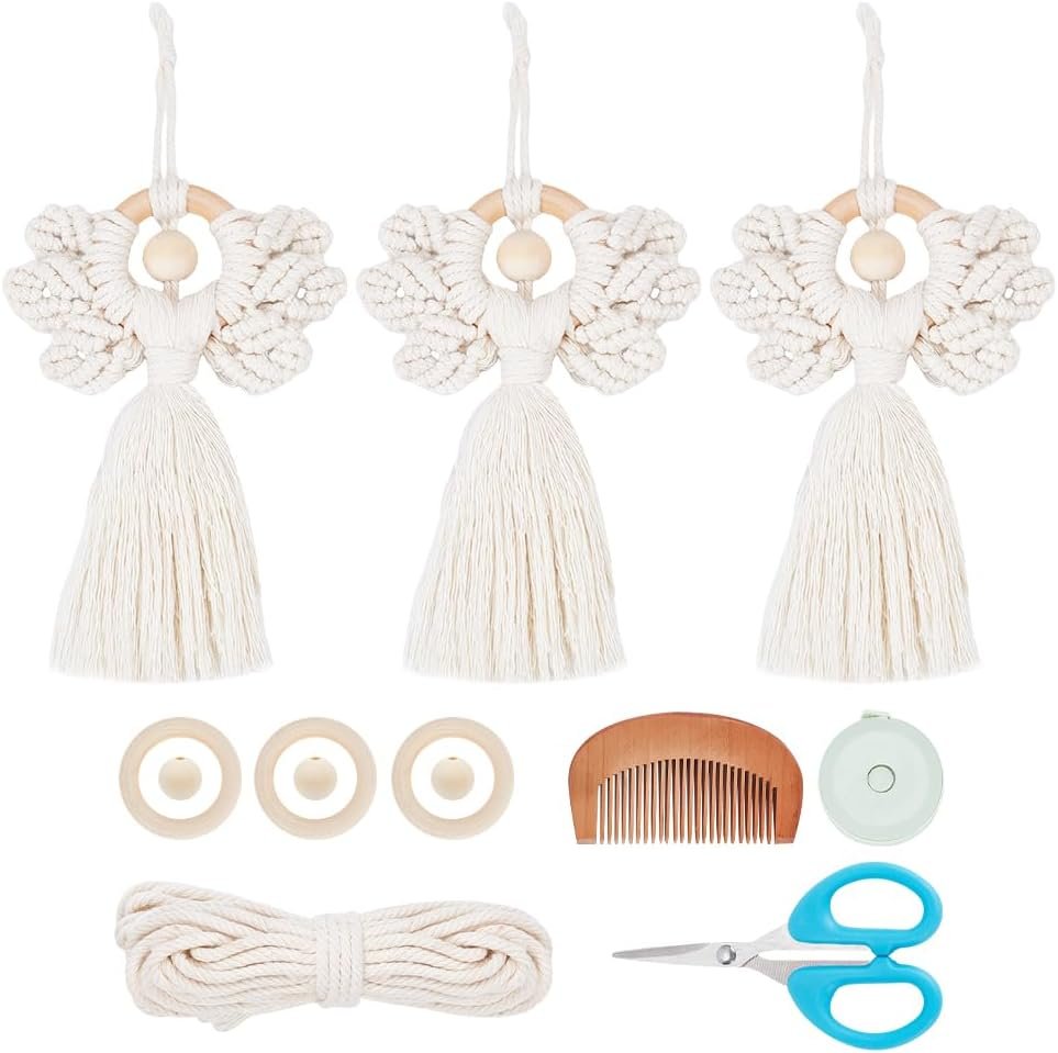 ORIGACH 3 Set DIY Angel Macrame Kit, Beige