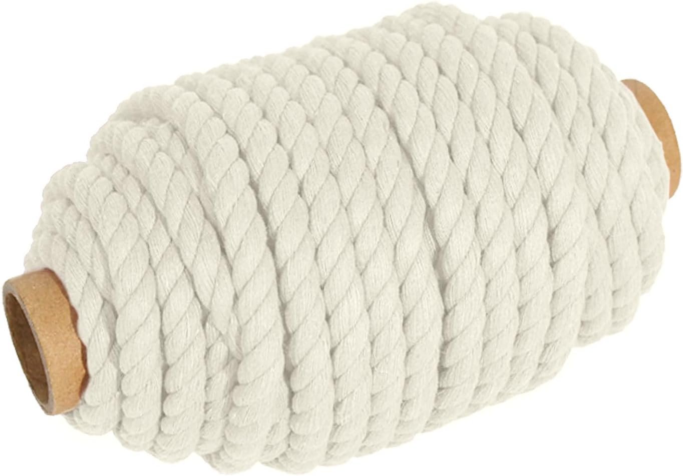RIOOP Macrame Cord 8.5mm x 39 ft Natural White 3-Strand Twisted Cotton Rope