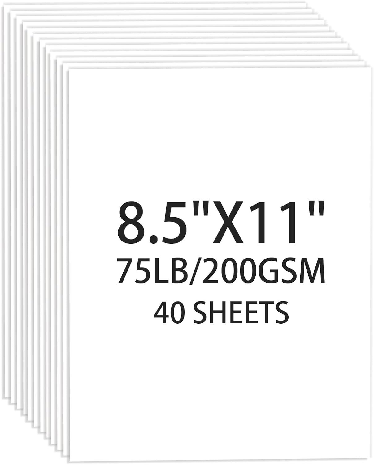 White Cardstock 8.5 X 11, 40 Sheets Card Stock, 75lb/ 200gsm Copy Paper