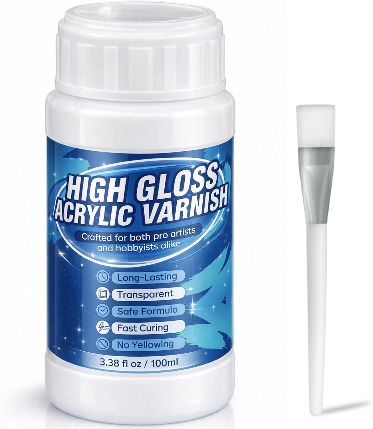 Acrylic Varnish, Gloss Varnish for Acrylic Painting, Non-Yellowing, Resists Cracking, Clear Acrylic Paint Sealer for Canvas, Wood, DIY Art, Suitable for Artists, Hobby Painters, 100ml