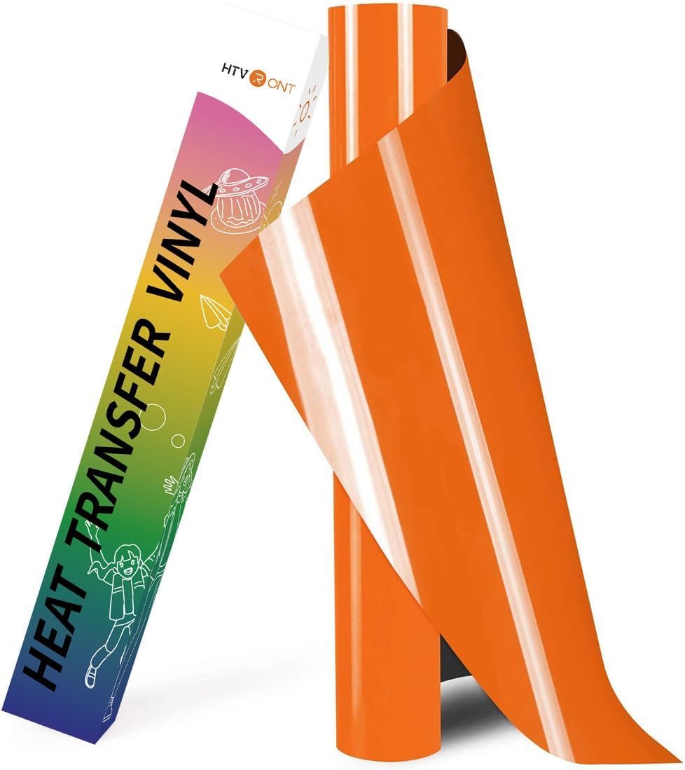 HTVRONT HTV Roll Heat Transfer Vinyl- 12″ x 8ft Orange HTV Vinyl for Shirts