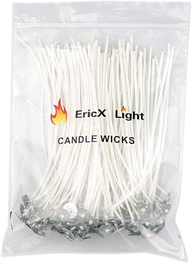 EricX Light 100 Piece Natural Candle Wick, Low Smoke 6″ Pre-Waxed & 100% Natural Cotton Core,For Candle Making,Candle DIY