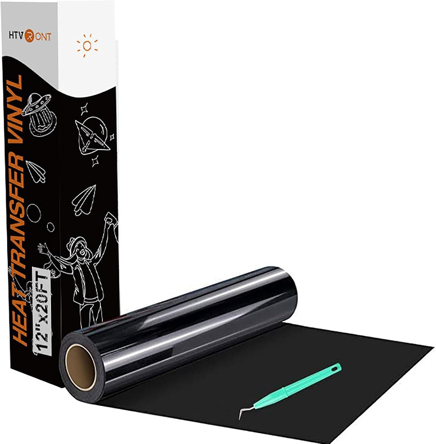 HTVRONT Heat Transfer Vinyl Black HTV Rolls, 12″ x 20ft