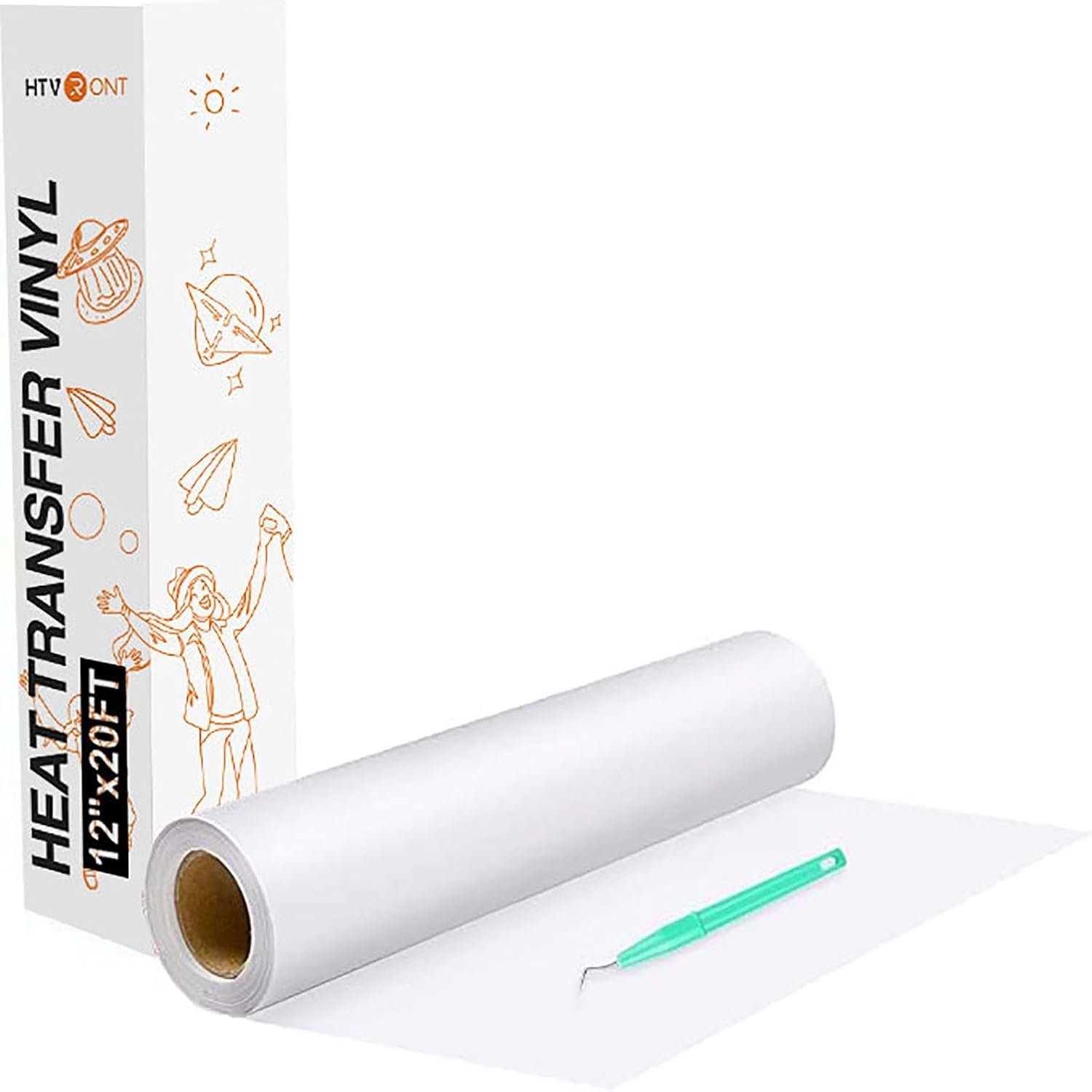 HTVRONT Heat Transfer Vinyl White HTV Rolls, 12″ x 20ft