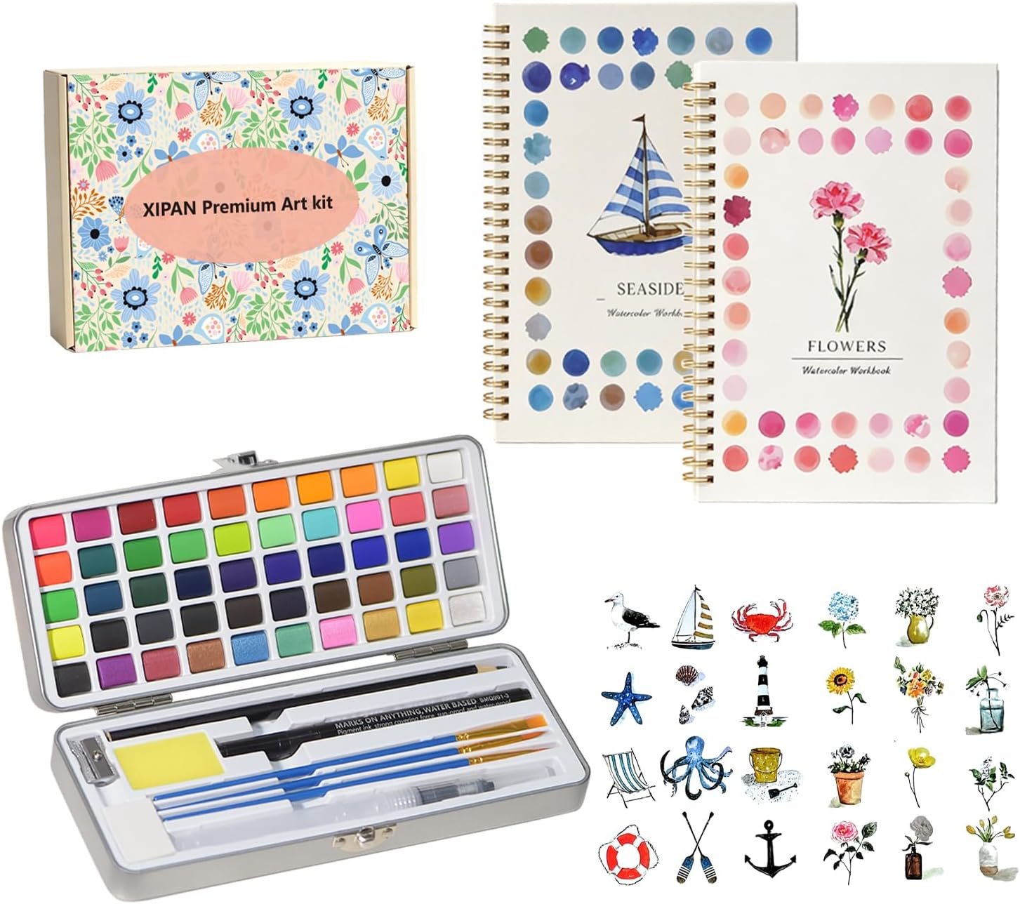 50 Colors Watercolor Paint Set with 2 Watercolor Workbooks