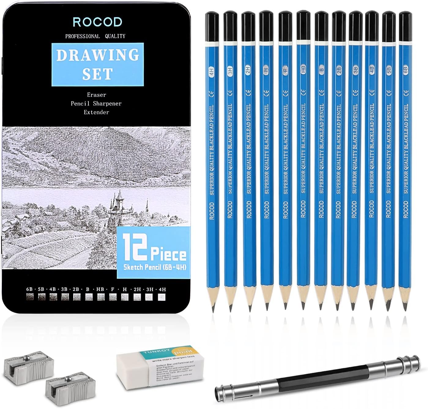 Profession Sketch Pencils 6B to 4H for Kids and Adults Drawing, Art Graphite Pencil for Artists Beginner Sketching