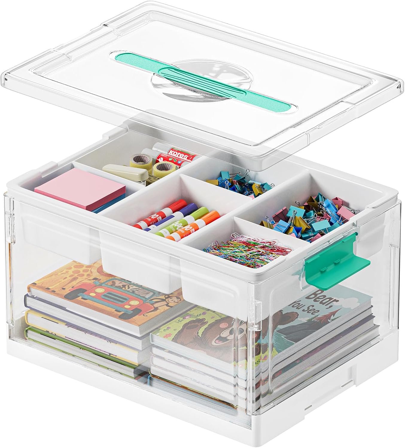 SpaceAid Craft Organizers and Storage – 24 QT Plastic Box Art Supply Storage Organizer Bin with Lid, Removable Trays and Dividers, Clear Container for Art and Craft Supplies,1 Pack