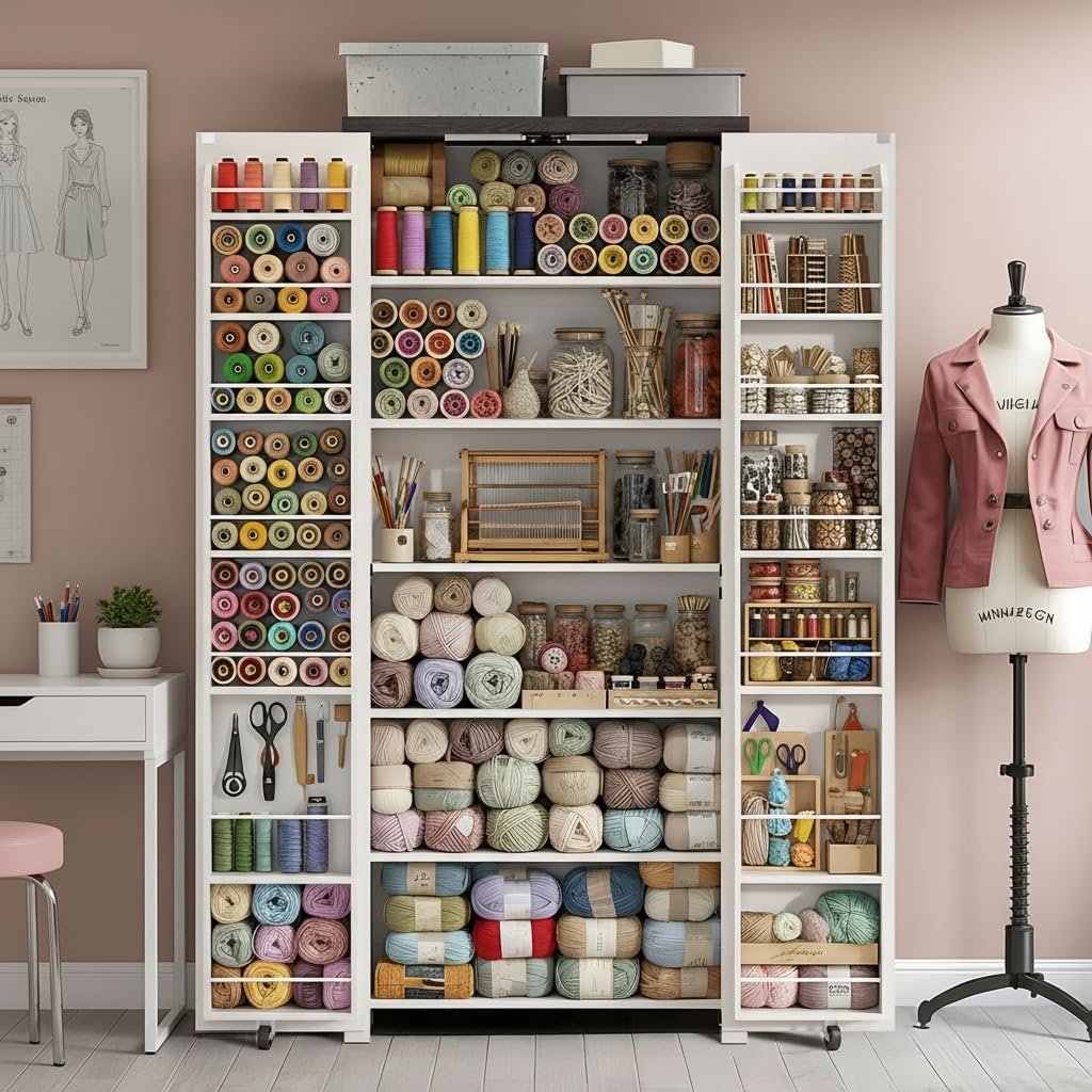 NEWOWNDS 72″ H Craft Storage Cabinet with LED Lights​​