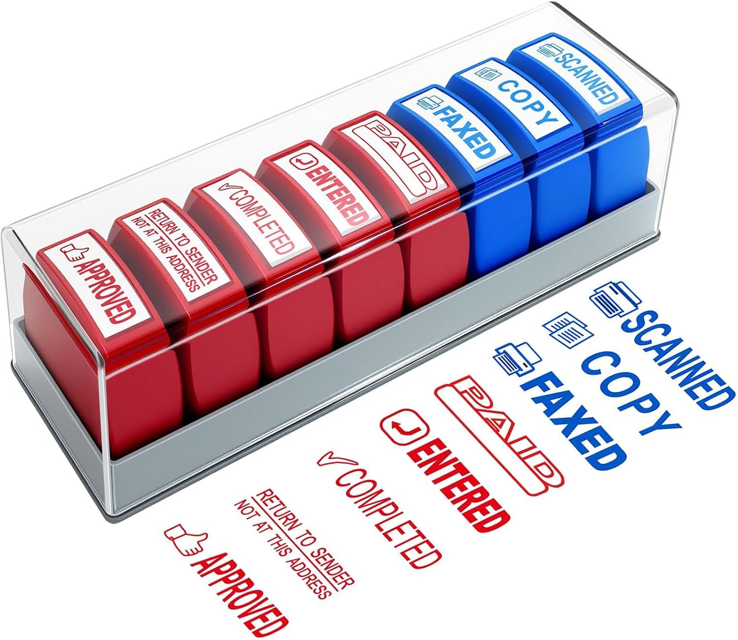 8PCS Office Stamps Set, Paid Scanned Approved Copy Faxed Entered Stamp