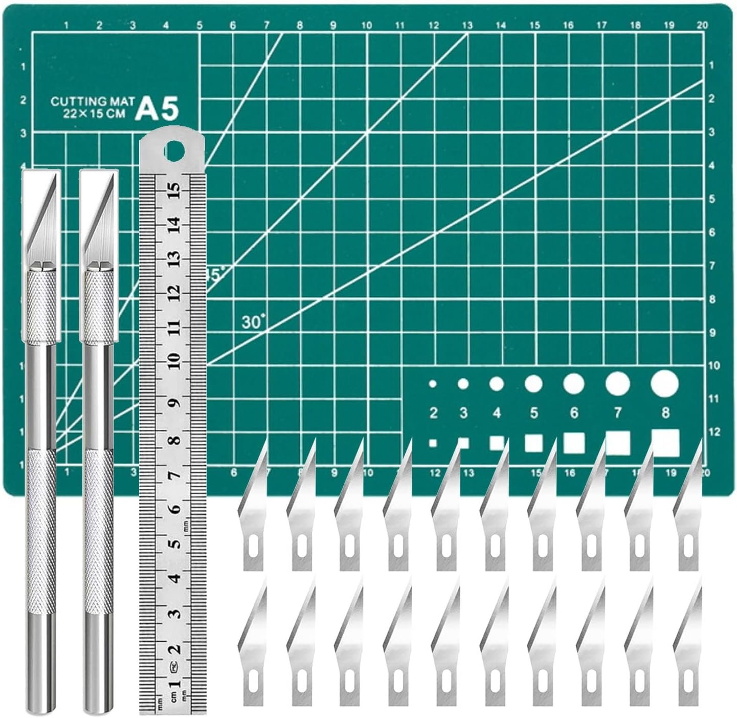 Craft Knife Precision Hobby Knife Kit with 2 Exacto Knife and 20 PCS Exacto Blades for DIY Art Work Cutting, Hobby, Scrapbooking, Stencil (Green)