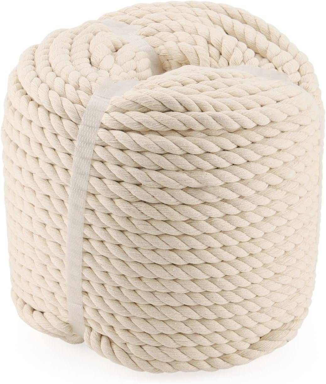 LEXININ 10mm x 196 Feet White Cotton Rope, Thick Twisted Rope, Macrame Cord Soft Braided Rope Cord for Crafts, Decorative, Knitting