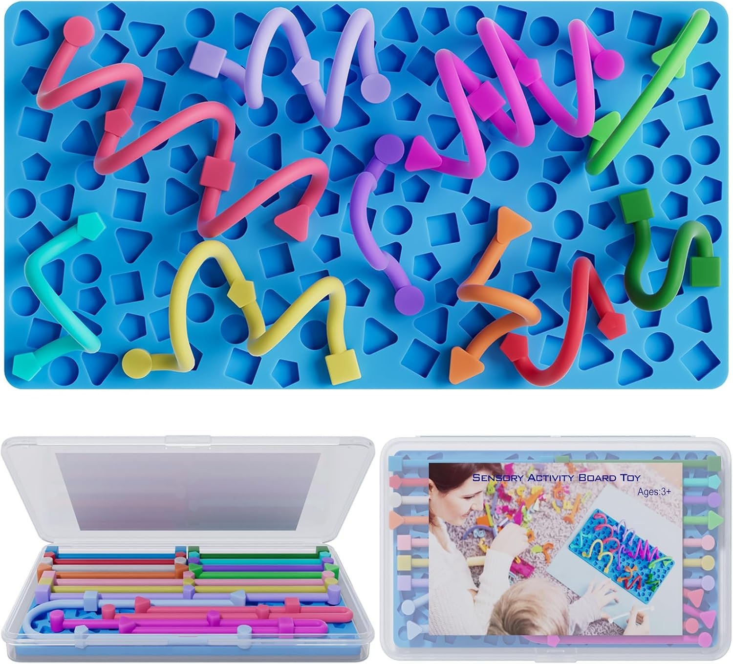 Fidget Toys Sensory Activity Board for Kids, Fidget for Stress Anxiety Autistic ADHD, Calm Down Travel Airplane Classroom Students Prizes Toys Stuffer Gifts ,Portable Storage Box & 14 String