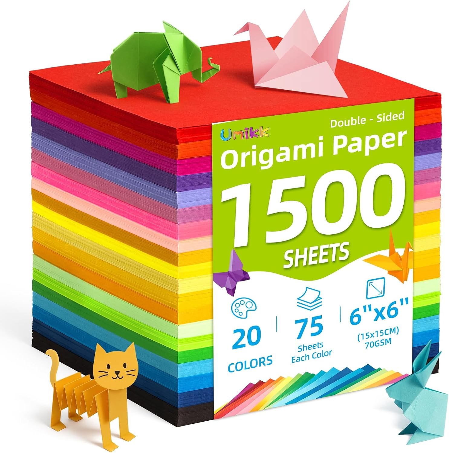 Umikk 1500 Sheets Origami Paper 6×6 Inch , 20 Colors Origami Paper Bulk