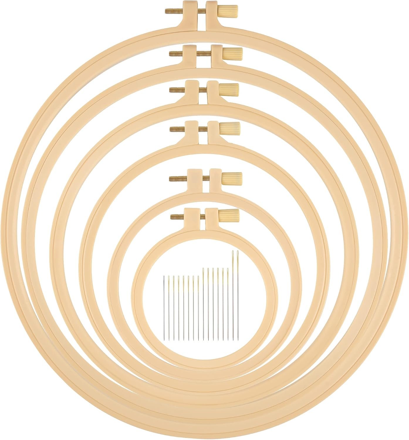 6 Pcs Embroidery Hoop, Round Plastic Cross Stitch Hoop with 16 Needles (3.6In to 10.7 in), Small Embroidery Hoop, Cross Stitch Hoops and Frames, Suitable for Embroidery, Craft Sewing