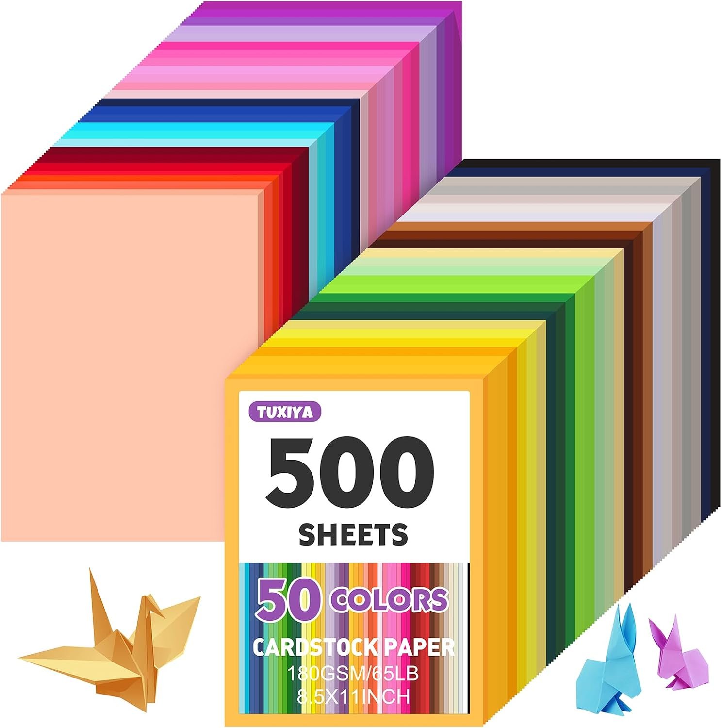 TUXIYA 500 Sheets 8.5″ X 11″ Colored Cardstock, 50 Colors Card Stock