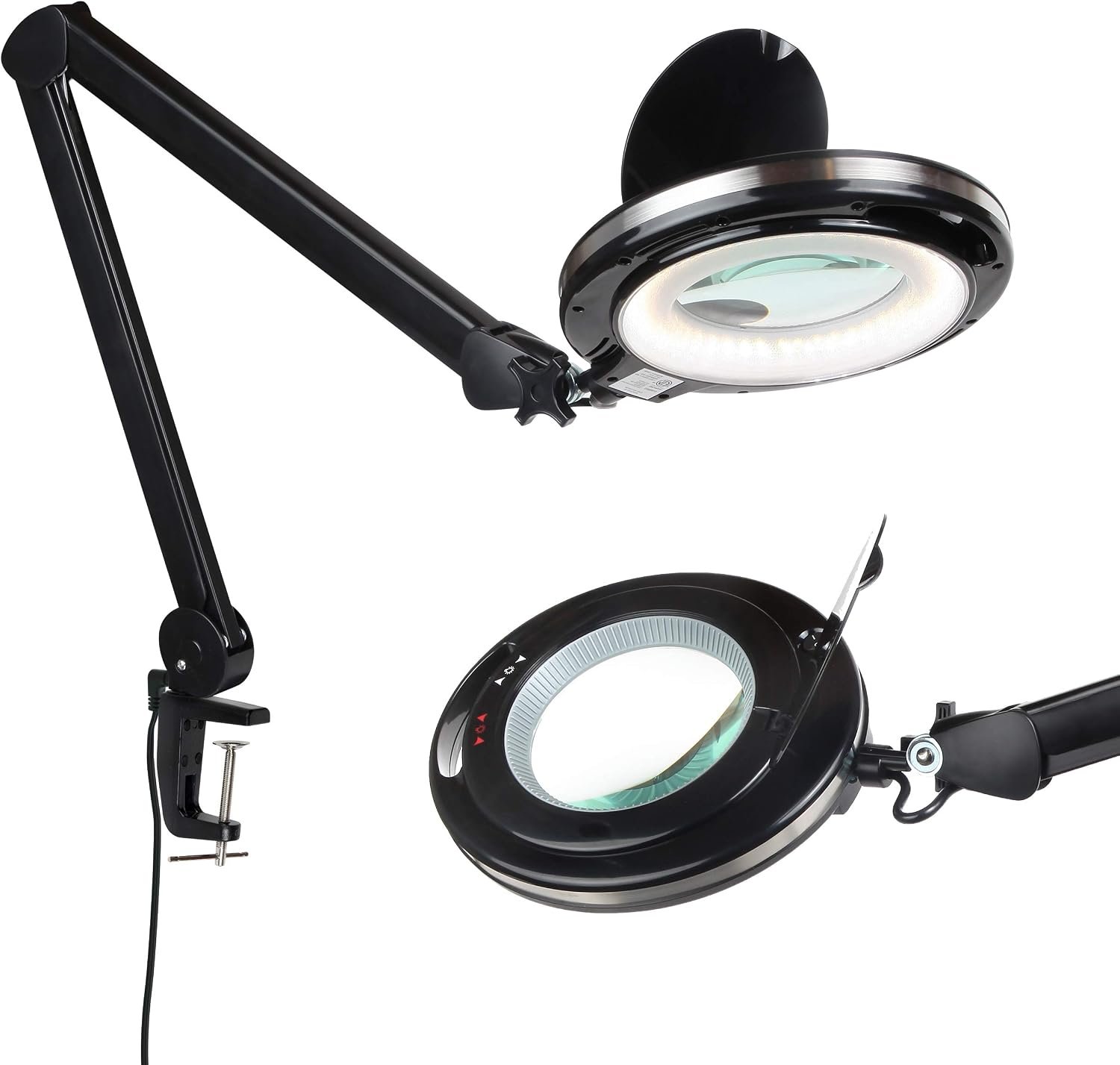 Brightech LightView Pro Magnifying Desk Lamp, 2.25x Light Magnifier with Clamp, Adjustable Magnifying Glass with Light for Crafts, Reading, Close Work – Black