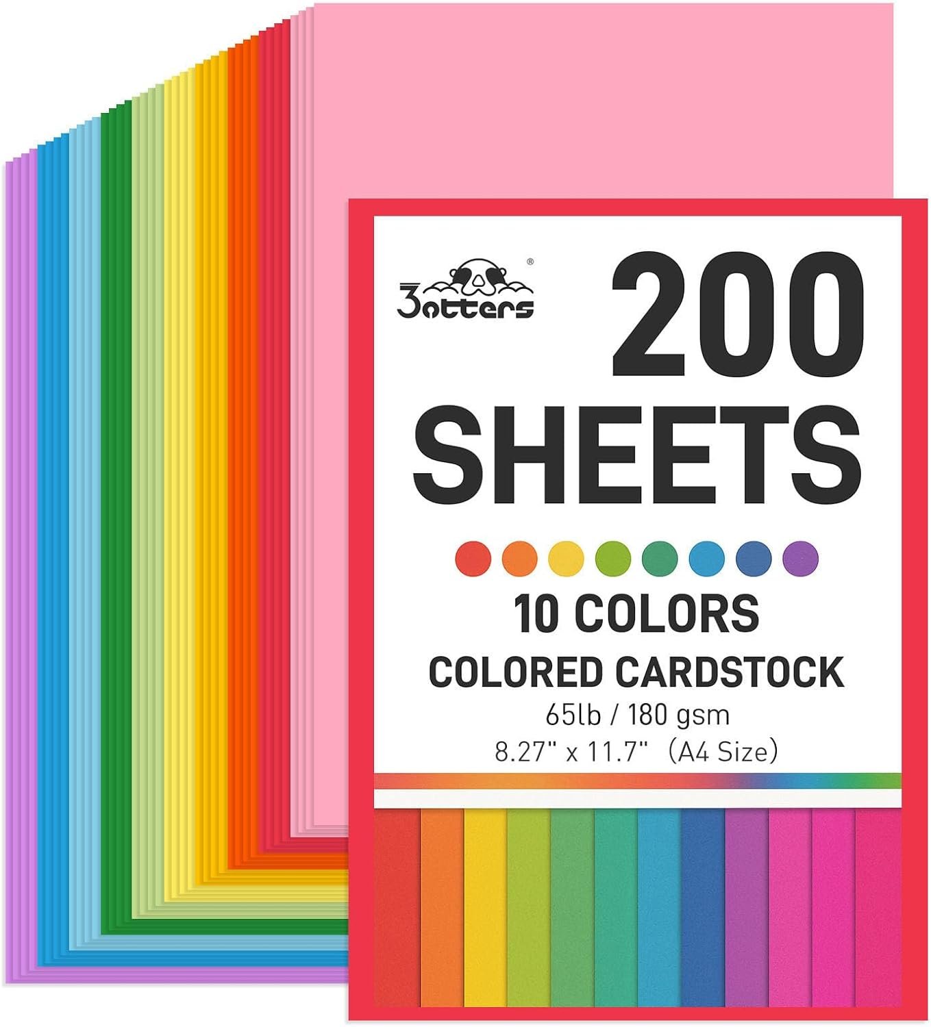 3 otters 200Sheets Construction Paper, Cardstock 8.27″ x 11.7″, 65lb/180GSM