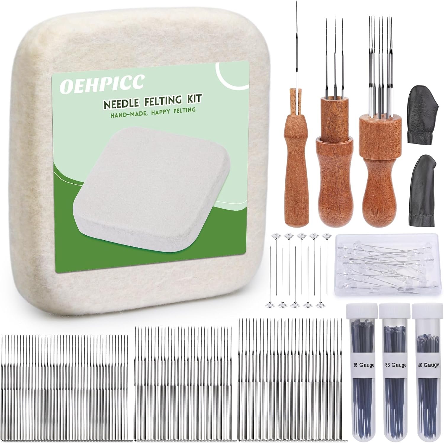 OEHPICC 128 Pcs Needle Felting Tool Kit, 6×6 Inch Wool Felting Pad