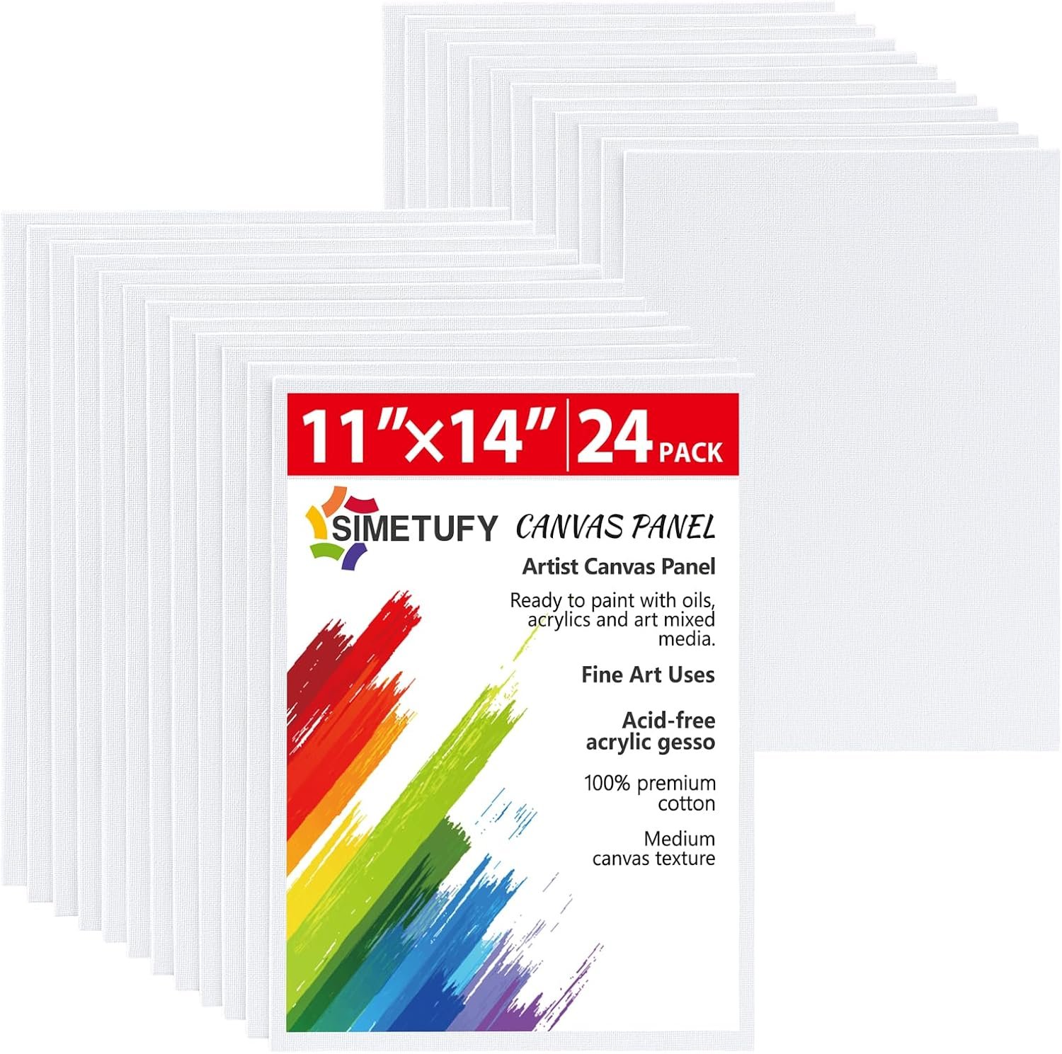 Simetufy 24 Pcs 11x14Inch Flat Canvas Boards for Painting, Art Panels