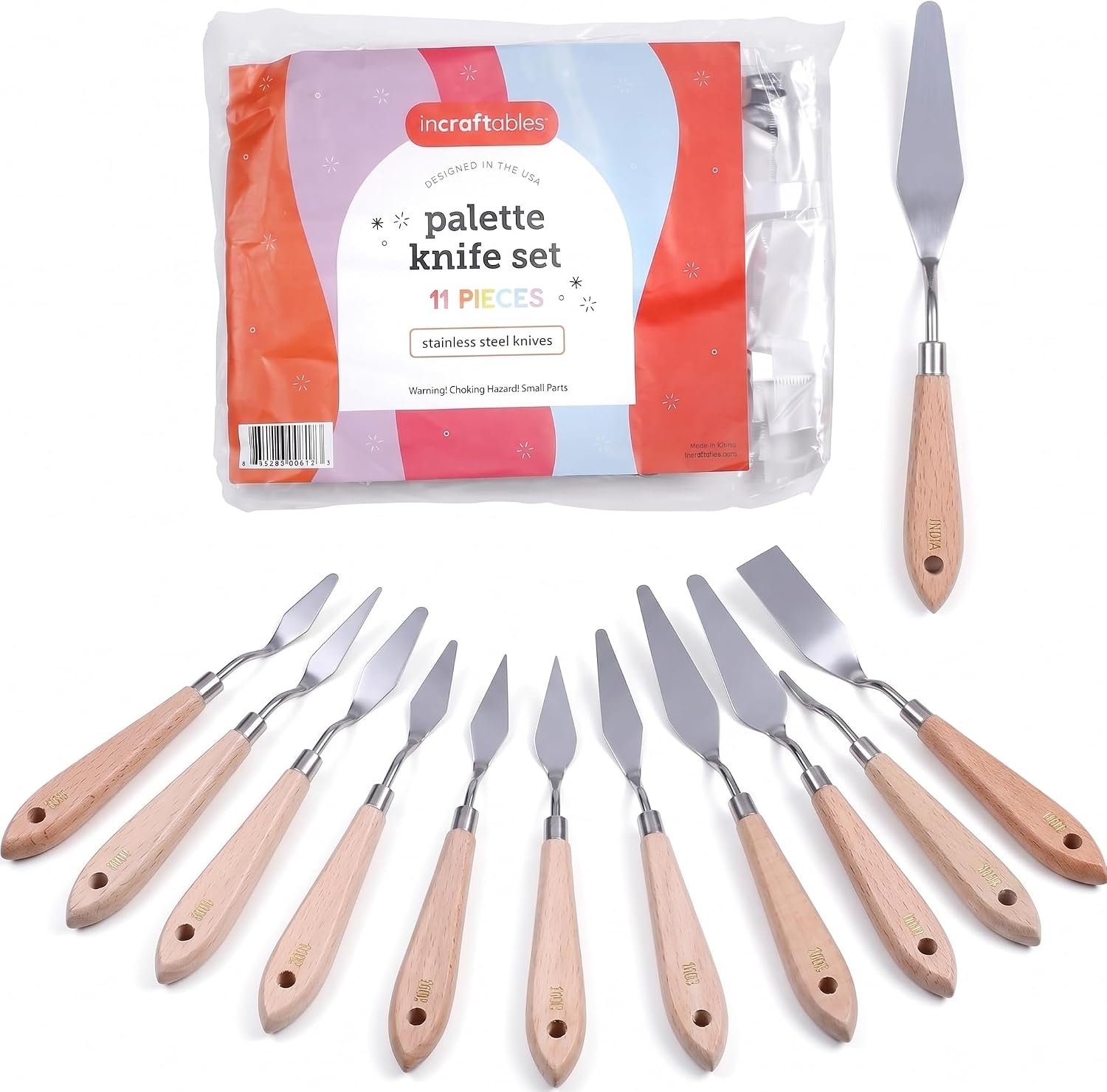 Incraftables 11 Piece Palette Knife Set – Stainless Steel Painting Knives for Acrylic, Oil & Cake Decorating – Assorted Pallet Spatula Knives with Ergonomic Handles