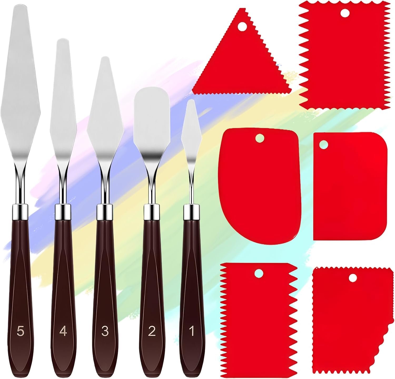 Painting Palette Knife – 5pcs Professional Stainless Palette Paint Knives With 6 Plastic Scrapers Ar Paint Tool for Oil, Canvas, Acrylic Painting & Cake Decorating