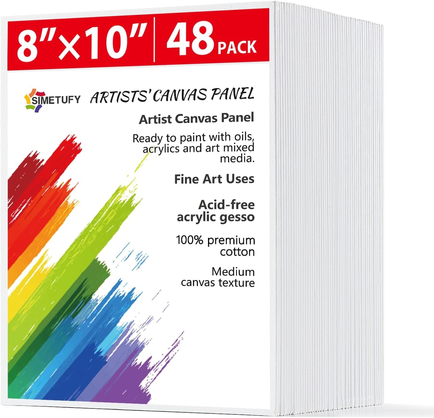 Simetufy 48 Pack 8 x 10 inch Canvas Boards for Painting Canvas Panels