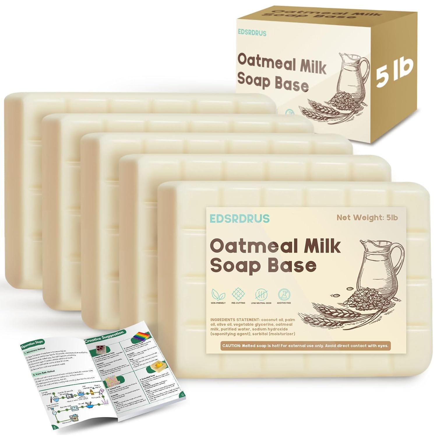 5lb Glycerin Soap Base – Scented Melt and Pour Soap Base for DIY Crafting, Easy to Cut, Vegan and Cruelty-Free, Moisturizing and Gentle on Skin for Soap Making Supplies (Oatmeal Milk, 5 Pound)